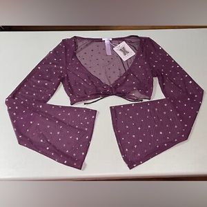 NWT Savage X Fenty Purple Starry Night Sheer Glitter Top